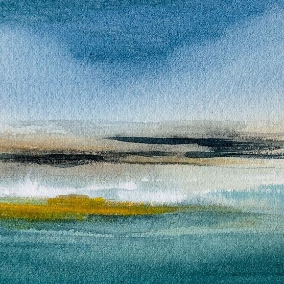 Original Watercolor Painting Seascape Landscape Sky AFTER THE RAIN Signed 5x7 - Picture 4 of 4